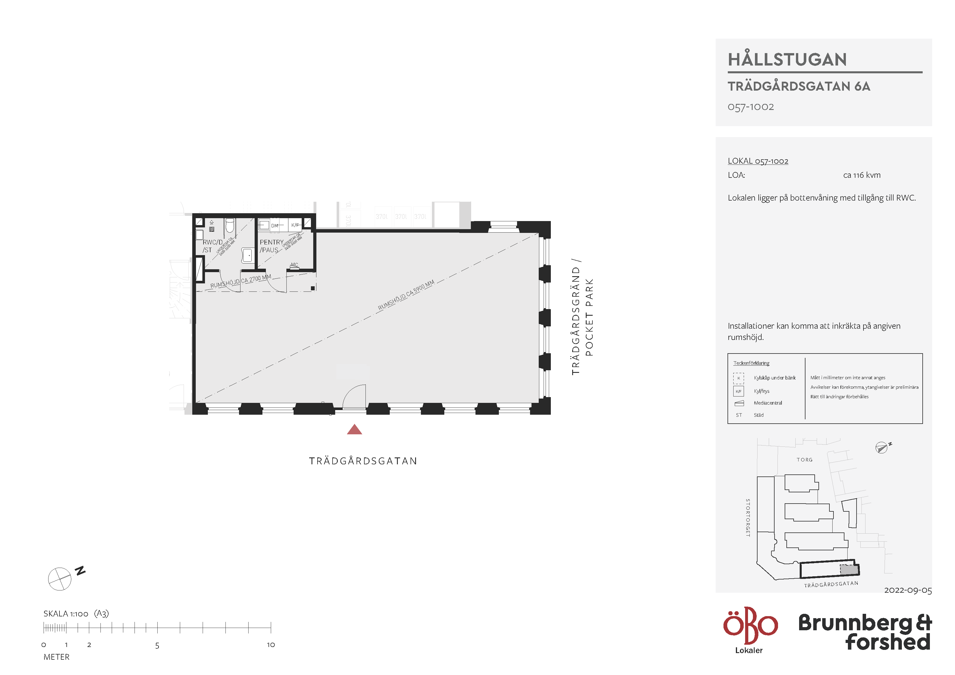 Ritning över lokal Trädgårdsgatan 6 A, 116 kvadratmeter.